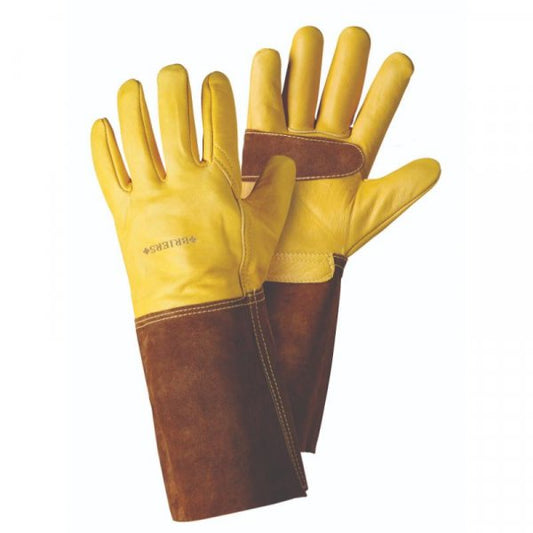 Briers ULTIMATE GOLDEN LEATHER GAUNTLET | Professional Thorn-Resistant Gardening Gauntlets (L)