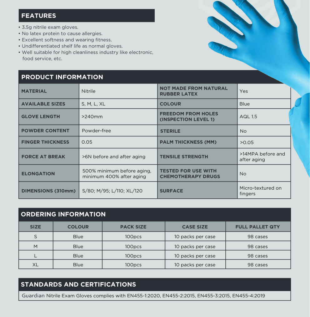 Guardian EXAMINATION 3.5mil Disposable | Blue – Lightweight Protection & Enhanced Flexibility Vinyl Gloves