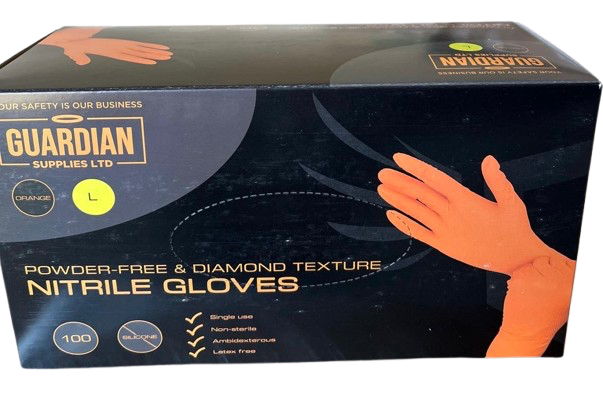 Guardian EXAMINATION 7mil Disposable | Orange – Heavy-Duty Protection & Superior Diamond Grip Nitrile Gloves - 100 Per Box.