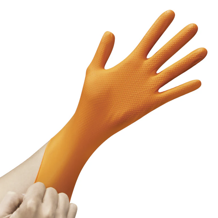 Guardian EXAMINATION 7mil Disposable | Orange – Heavy-Duty Protection & Superior Diamond Grip Nitrile Gloves - 100 Per Box.