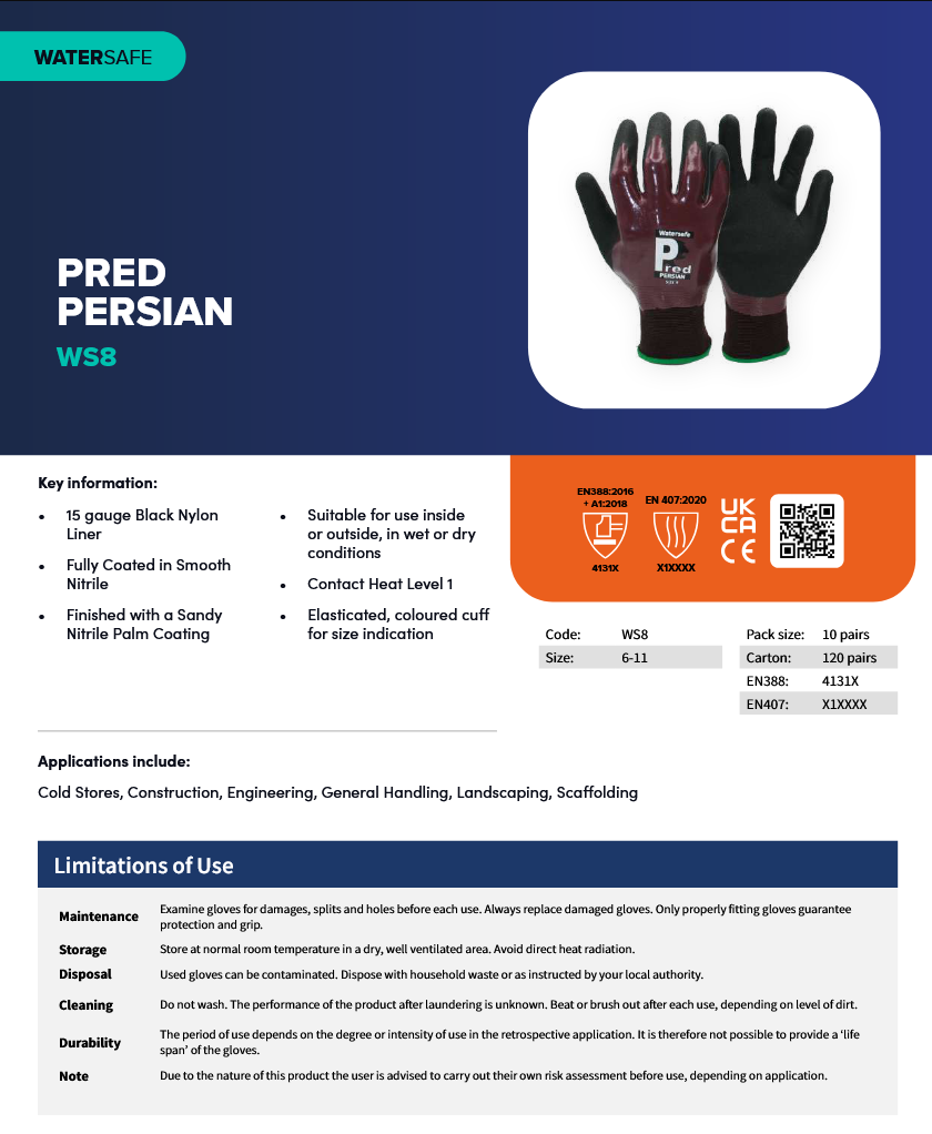 Predator PERSIAN | Nitrile-Coated Waterproof Gloves – Lightweight Protection for Wet & Dry Conditions