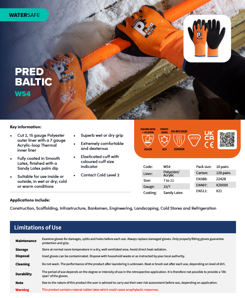 (1) Predator BALTIC 15g Winter & Cold Store Worker | Latex Coated Gloves