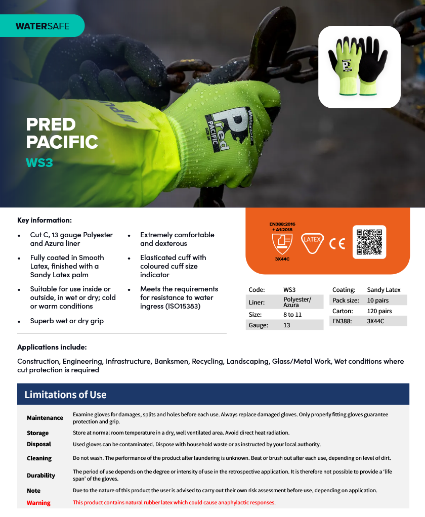 (1) Predator PACIFIC 13g Wet Grip & Waterproof Specialist | Latex Coated Gloves