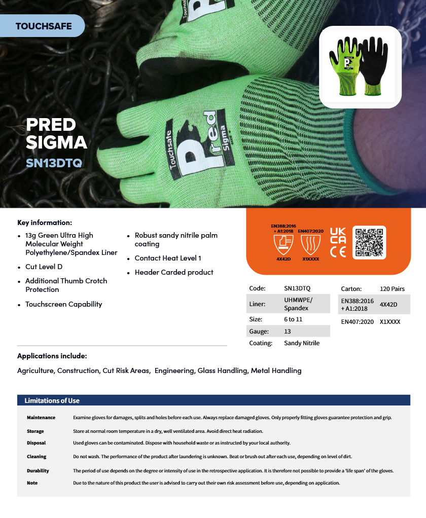 (1) Predator SIGMA 13G Cut-Resistant & Touchscreen Expert | Sandy Nitrile Coated Gloves
