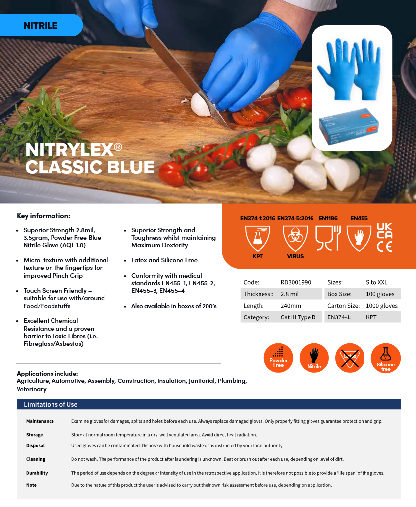 Mercator NITRYLEX CLASSIC | Blue – Examination-Grade Protection & Multipurpose Performance Nitrile Gloves (200 Gloves per Box)