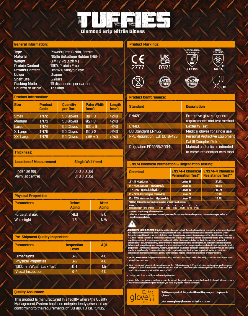 Tuffies DIAMOND GRIP | Orange – 8mil Heavy-Duty Protection & Maximum Grip Nitrile Gloves