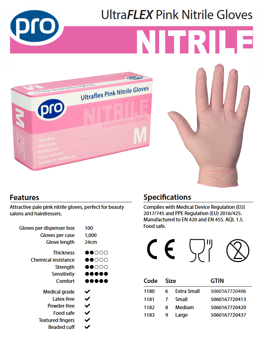 UltraFLEX | Pale Pink – Premium Protection & Elegant Professional Finish Nitrile Gloves