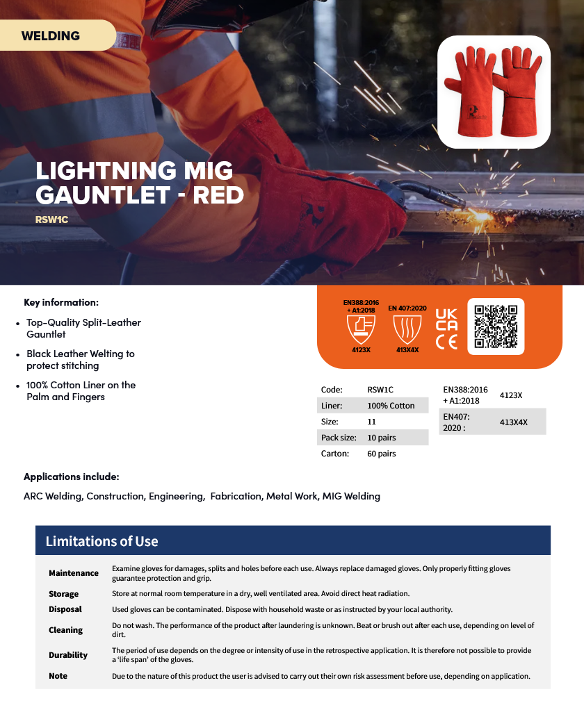 Predator LIGHTNING MIG Gauntlet | Red – Supreme Quality Split Leather Welding Gloves