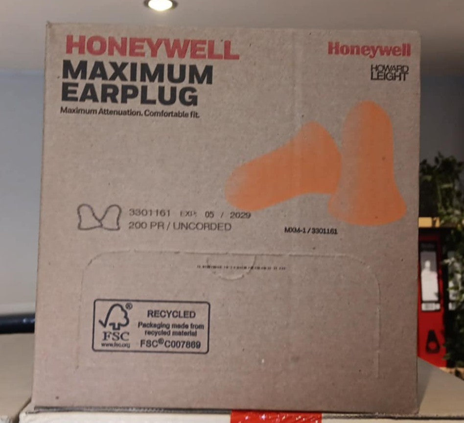 Howard Leight MAX-1 Uncorded Ear Plugs- SNR 38dB (x200pairs) - WORLDS MOST USED EARPLUGS