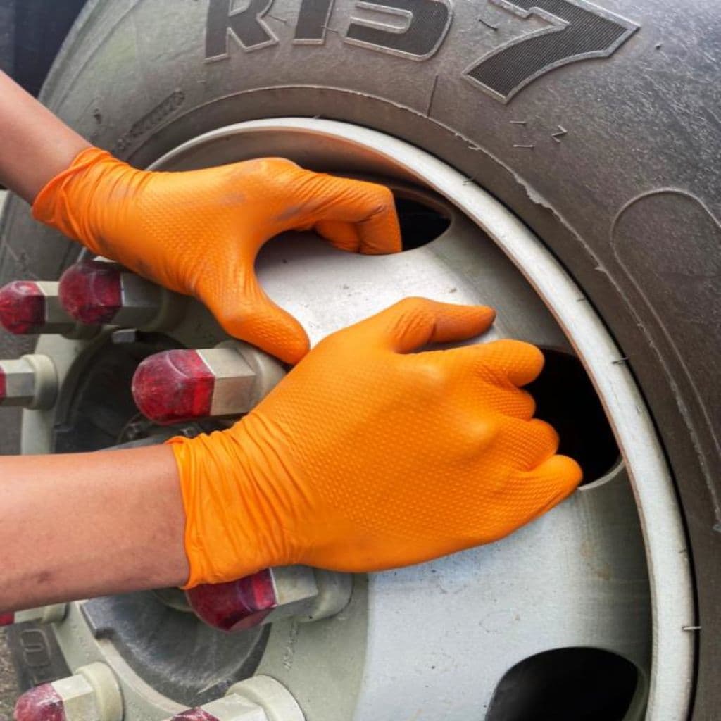 Tuffies DIAMOND GRIP | Orange – 8mil Heavy-Duty Protection & Maximum Grip Nitrile Gloves