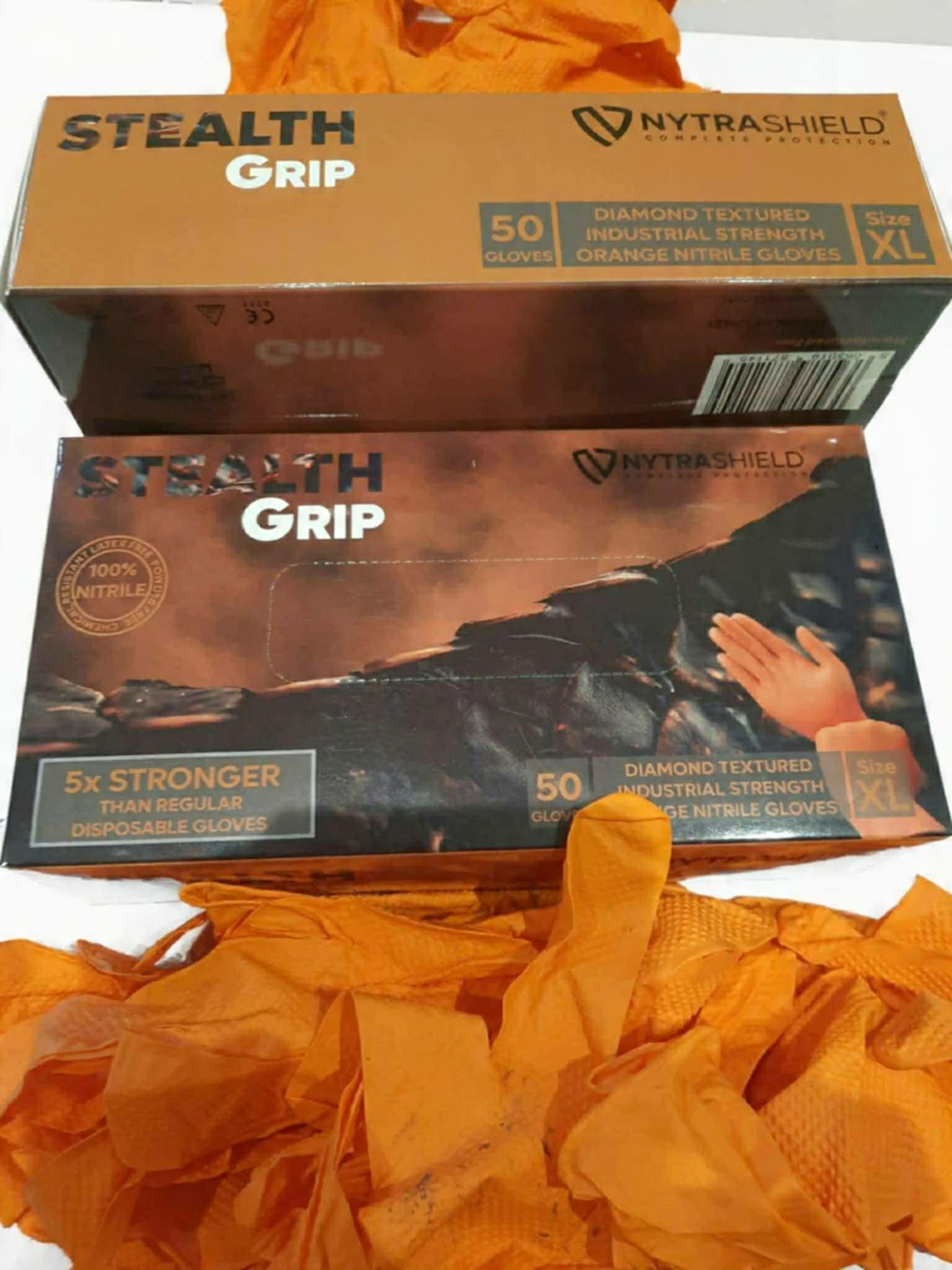 Stealth Grip - 8mil - ORANGE - Heavy Duty Disposable Nitrile Gloves
