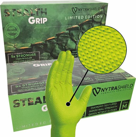 Stealth Grip - 8mil - GREEN - Limited Edition Heavy Duty Disposable Nitrile Gloves