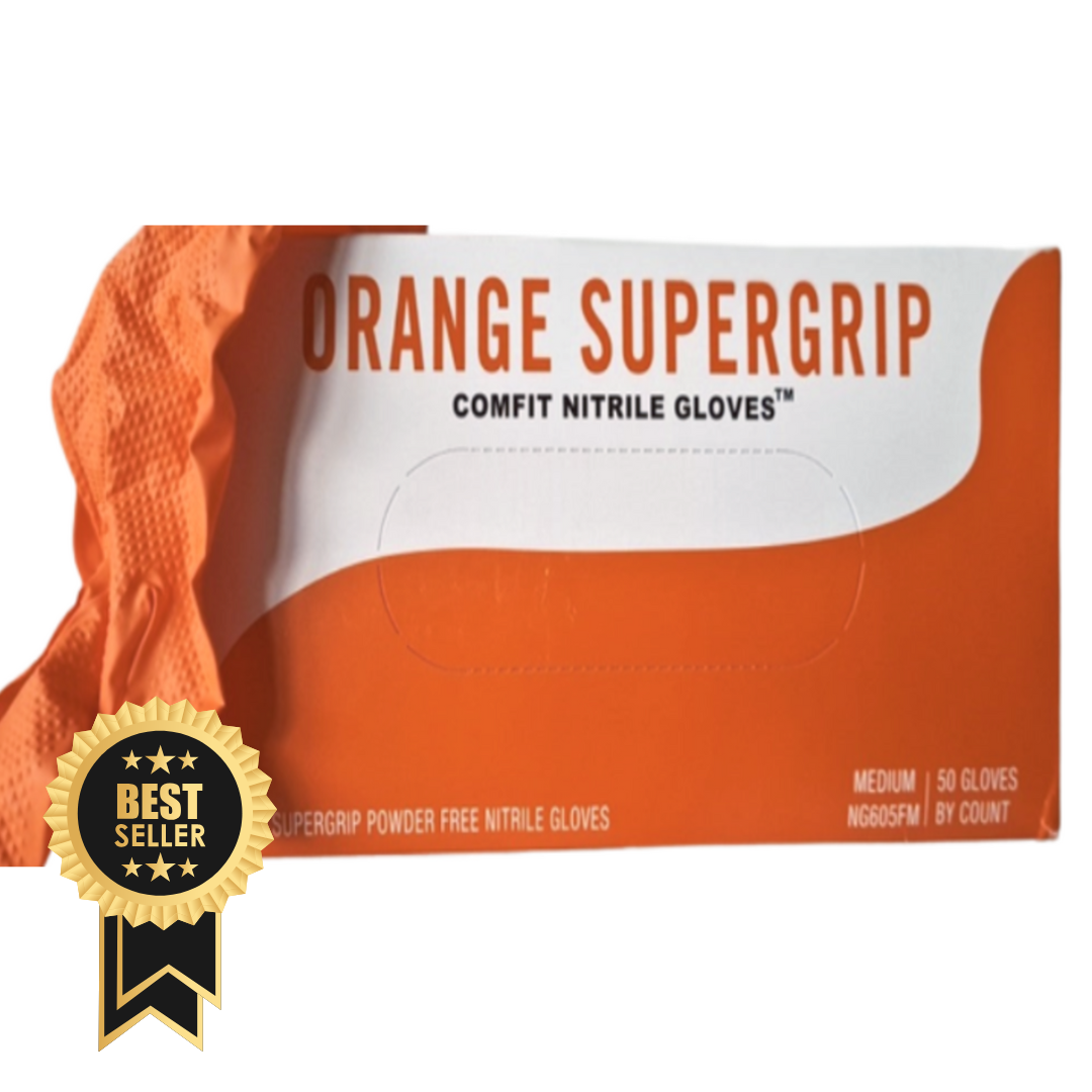 Orange Supergrip Diamond Textured Nitrile Gloves (7mil) HEAVY DUTY