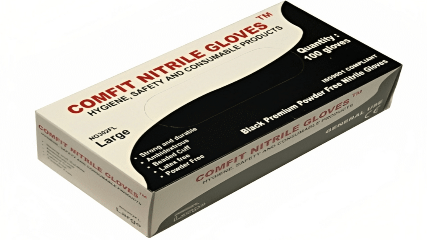 Black Comfit Nitrile Gloves (3.5mil) | Premium Flexibility & Protection