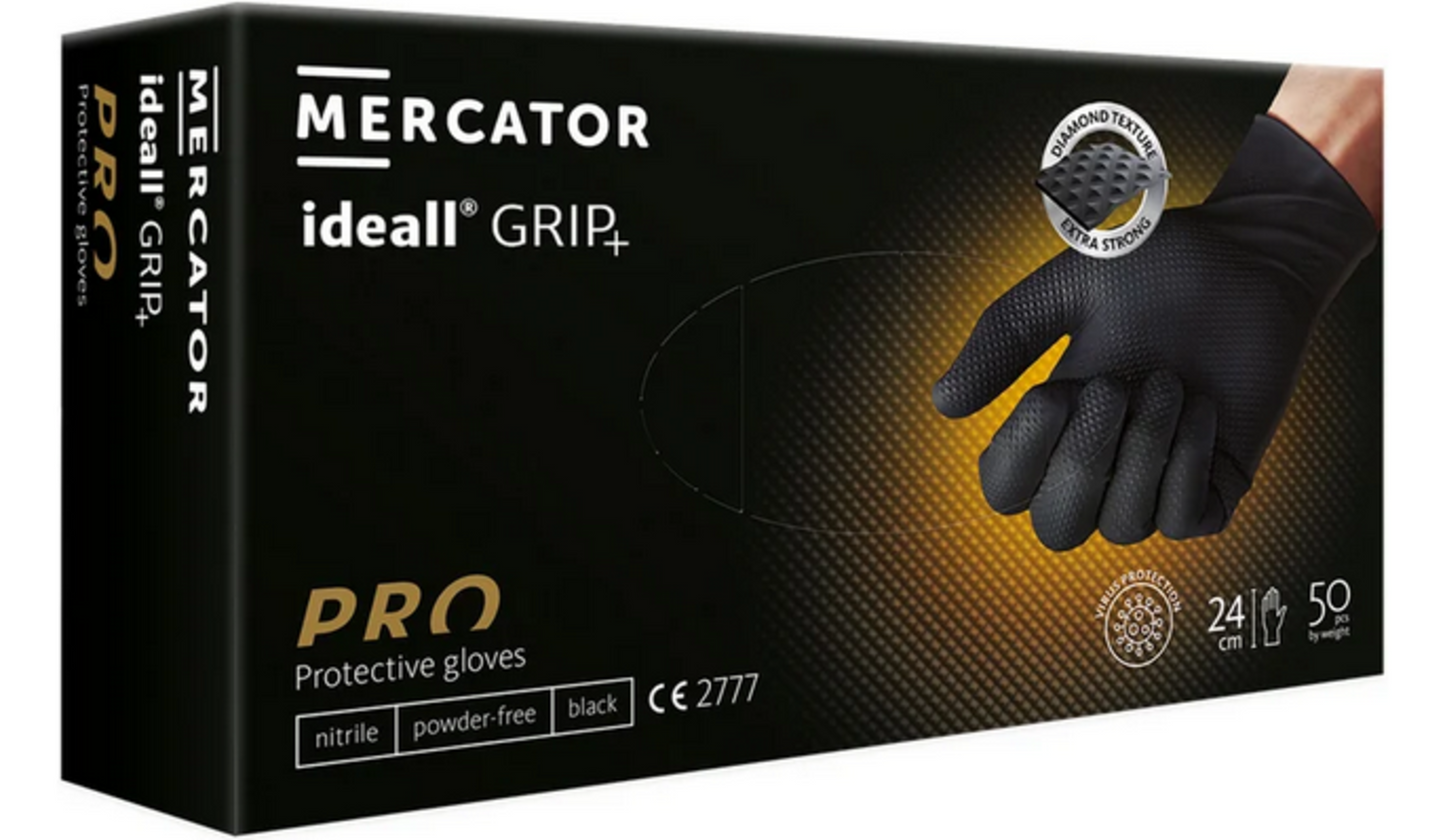 MERCATOR Ideall GRIP+ Gloves/Pro HEAVY DUTY in Black (5.2mil)