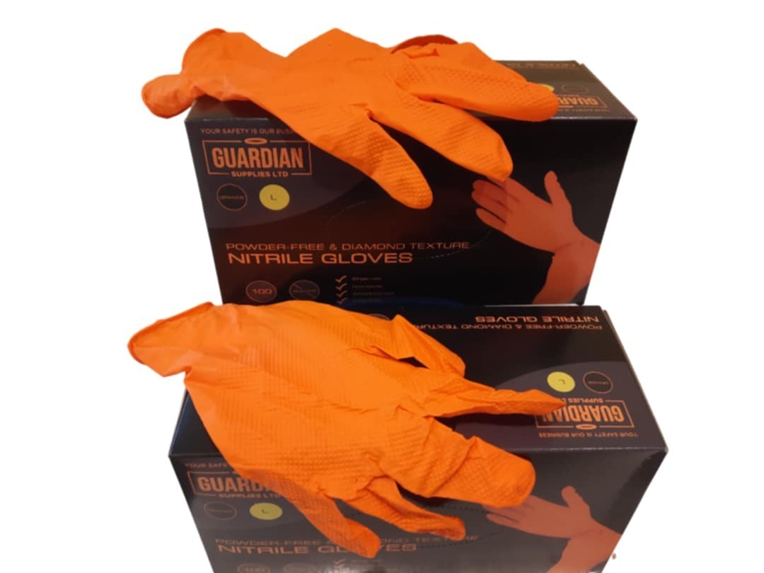 Guardian EXAMINATION 7mil Disposable | Orange – Heavy-Duty Protection & Superior Diamond Grip Nitrile Gloves - 100 Per Box.