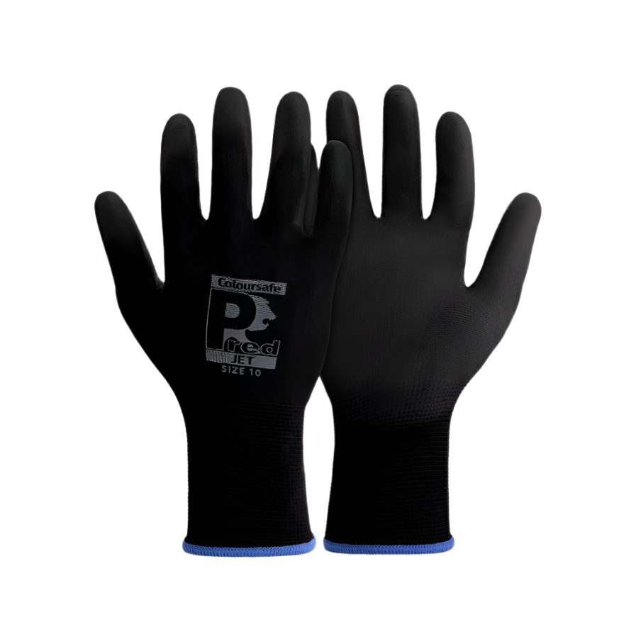 (10) PAIRS of Predator JET 13g Black Polyester | Polyurethane Coated Gloves x10 PAIRS