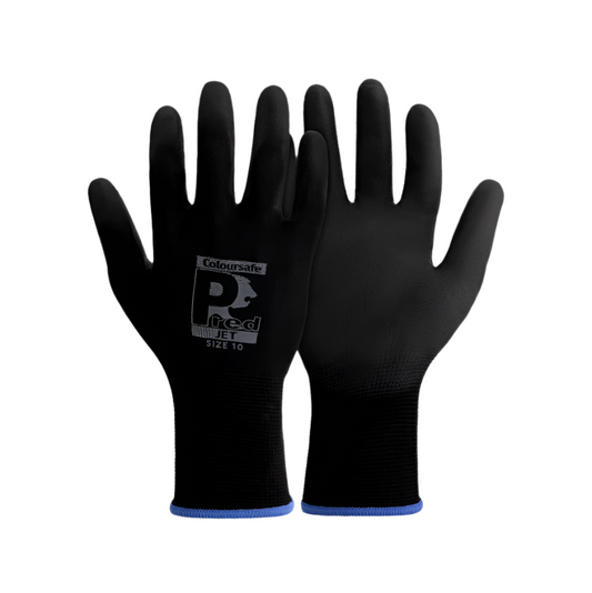 (10) PAIRS of Predator JET 13g Black Polyester | Polyurethane Coated Gloves x10 PAIRS