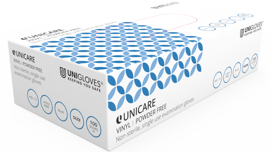 Blue Unigloves UNICARE SOFT Vinyl Powder Free Saloon/Hairdressing Gloves (4mil)