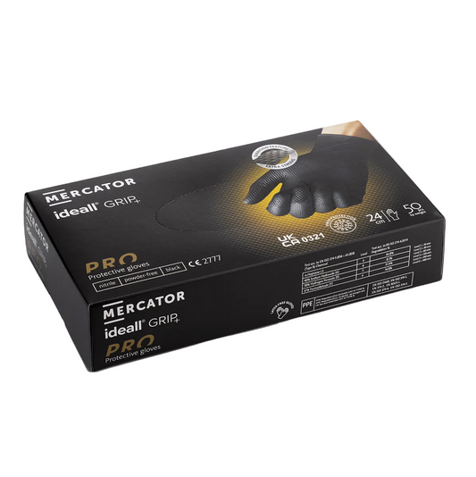 Mercator Ideall GRIP+ 5.2mil Heavy Duty | Black – Superior Protection & Advanced Grip Nitrile Gloves