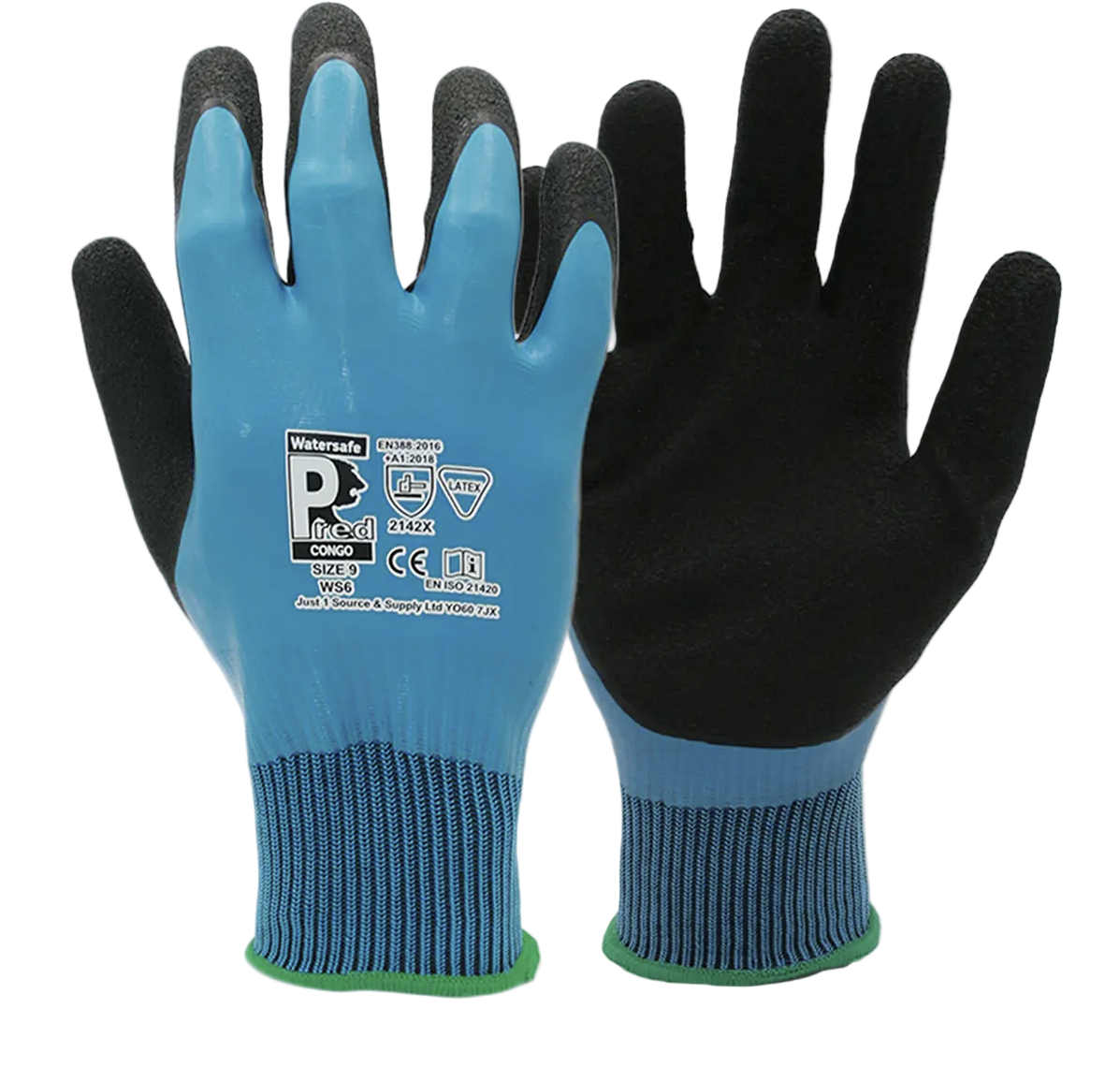 Predator CONGO | Blue Smooth & Crinkle Latex Coated Gloves – Durable Waterproof Protection