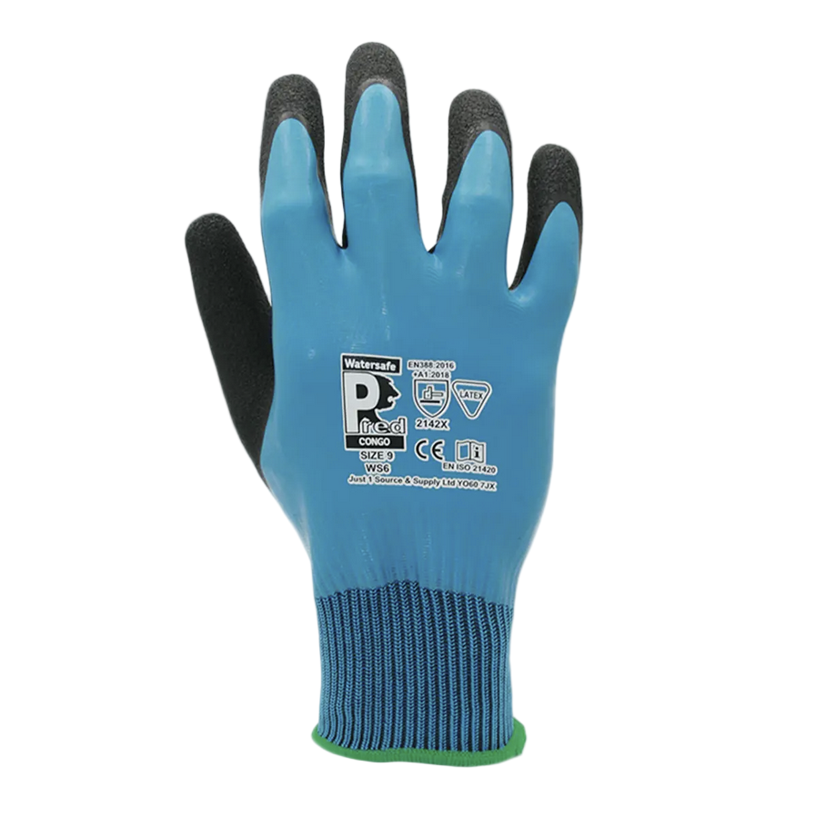 Predator CONGO | Blue Smooth & Crinkle Latex Coated Gloves – Durable Waterproof Protection