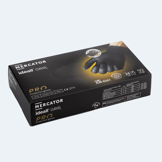Mercator Ideall GRIP+ 5.2mil Heavy Duty | Black – Advanced Protection & Superior Grip Nitrile Gloves