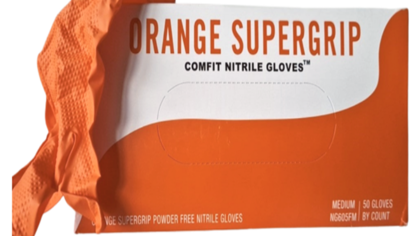 Orange Supergrip Diamond Textured Nitrile Gloves (7mil) HEAVY DUTY