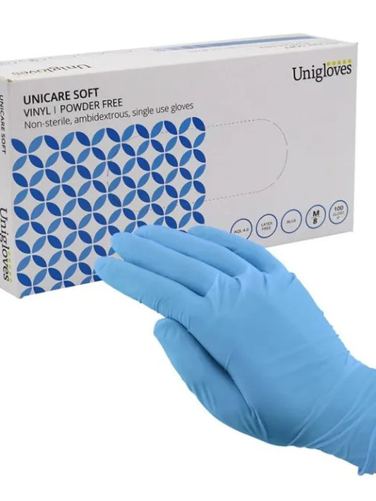 Blue Unigloves UNICARE SOFT Vinyl Powder Free Gloves (4mil)