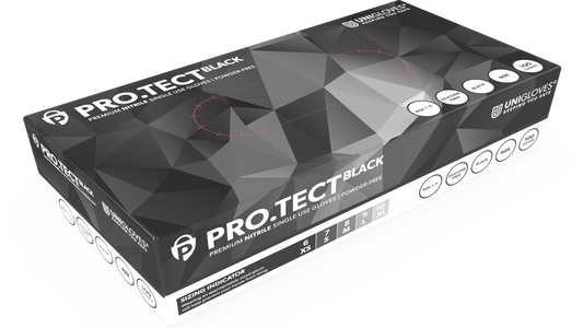 Unigloves PRO.TECT Nitrile Gloves (Black) - 100/Box | Durable, Single-Use Protection