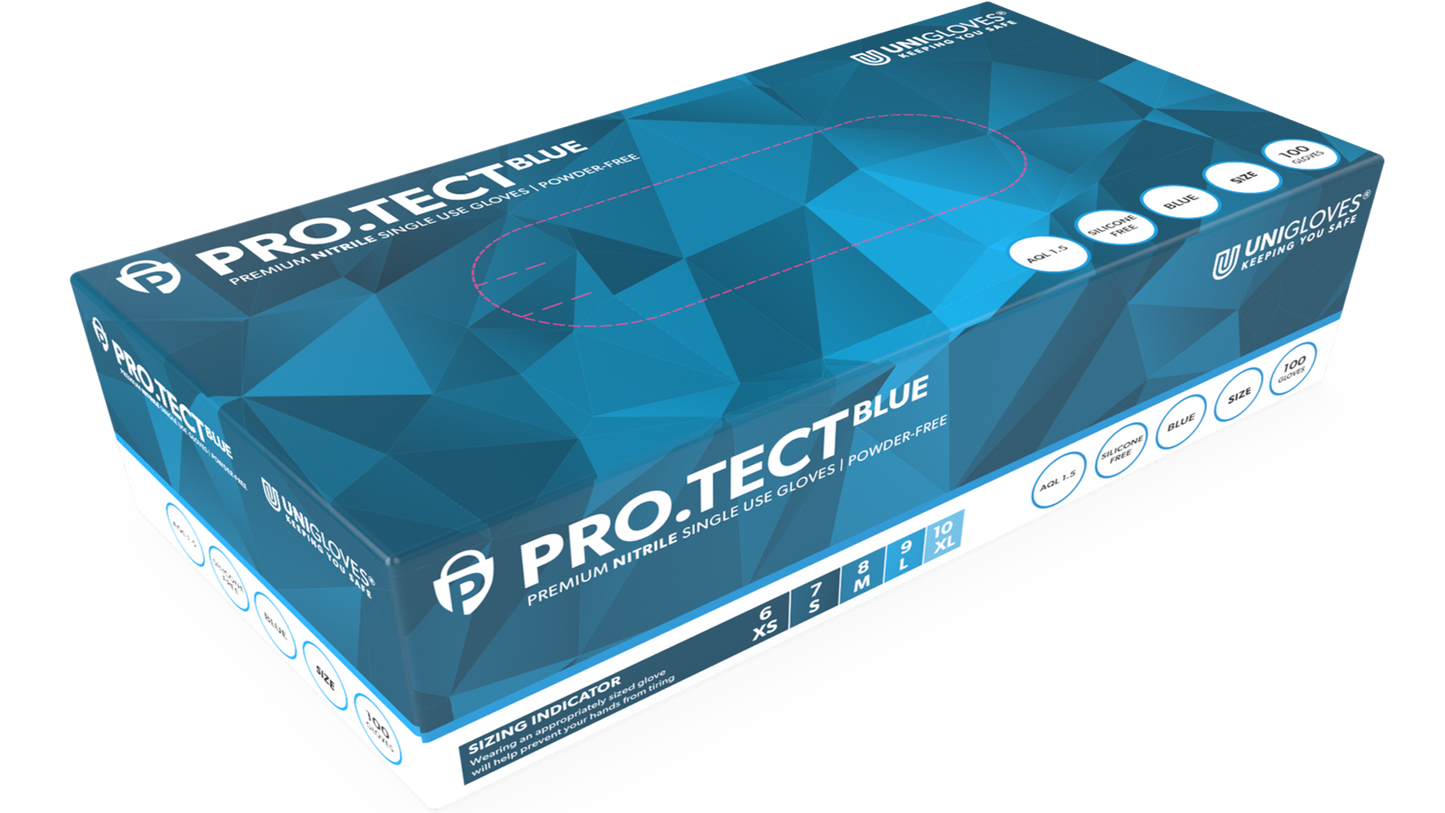 Unigloves PRO.TECT Nitrile Gloves (Blue) - 100/Box | Reliable Protection with Precision