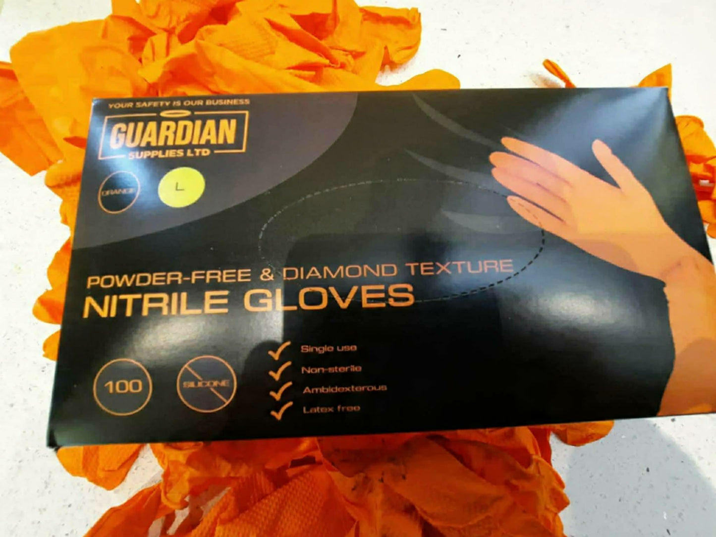 Guardian EXAMINATION 7mil Disposable | Orange – Heavy-Duty Protection & Superior Diamond Grip Nitrile Gloves - 100 Per Box.