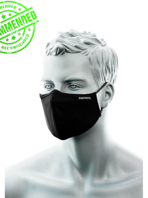 Portwest 2 Ply Anti-Microbial Fabric Face Mask CV34 | Enhanced Protection and Comfort (25 Masks per Box)