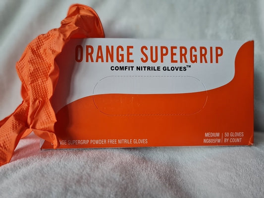 Orange Supergrip Diamond Textured Nitrile Gloves (7mil) HEAVY DUTY