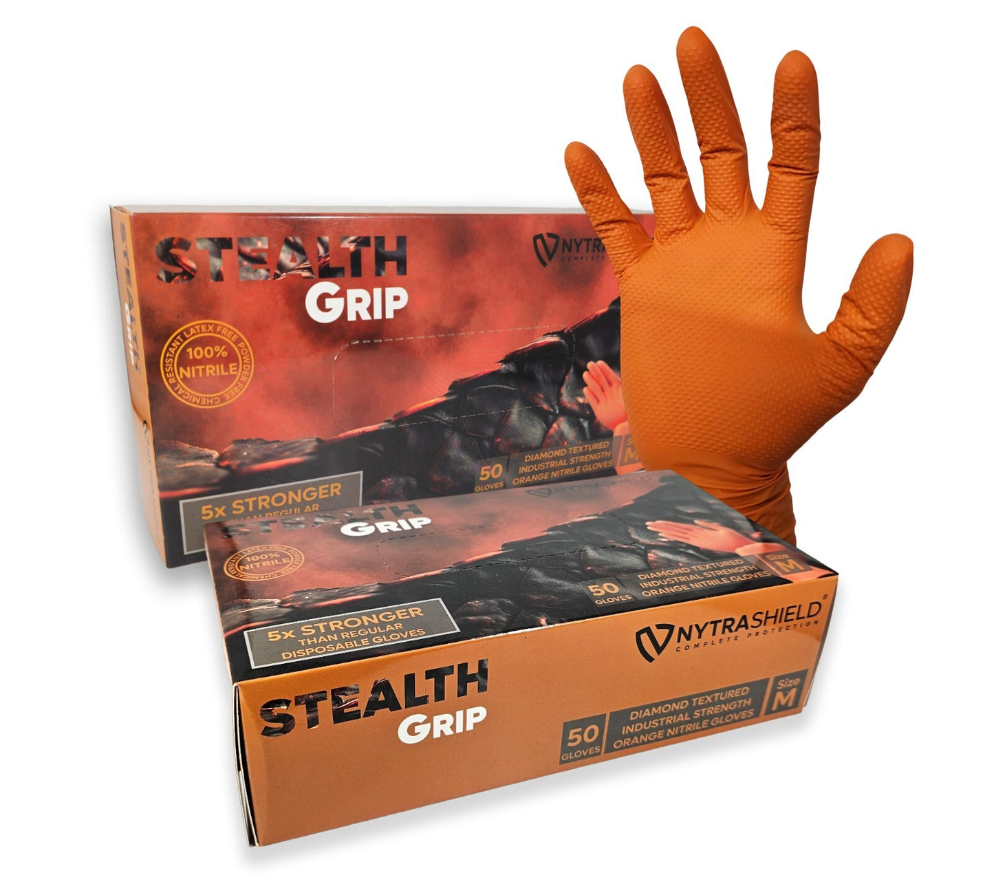 Stealth Grip - 8mil - ORANGE - Heavy Duty Disposable Nitrile Gloves