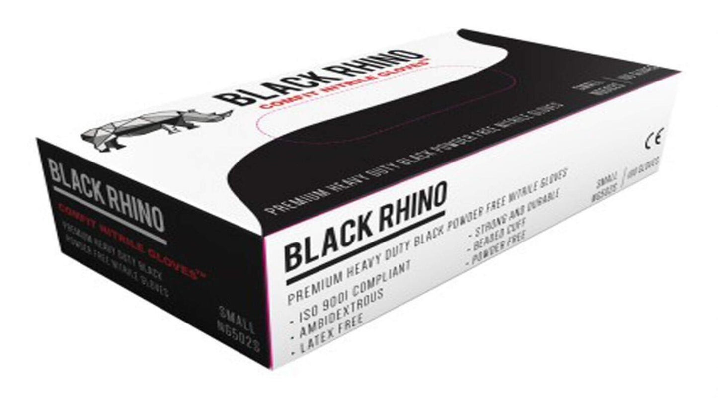 Black Rhino Premium Heavy Duty Comfit Nitrile Powder Free Disposable Gloves (6mil)